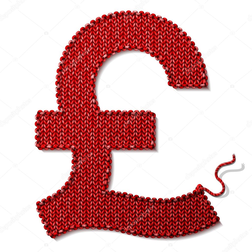 Pound symbol of knitted fabric isolated on white background