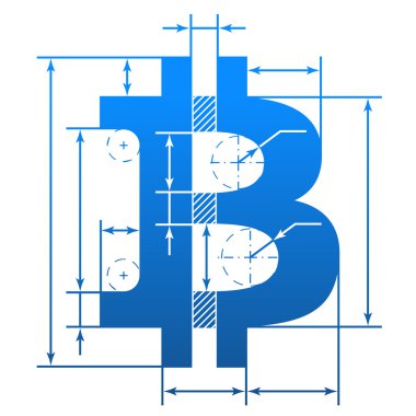 Boyut çizgileri ile Bitcoin sembolü