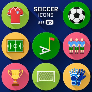 Futbol unsurları renk düz Icon set