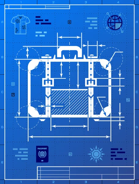 Suitcase as blueprint drawing — Stock Vector
