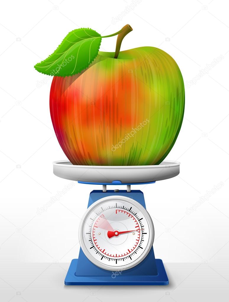 Apple fruit on scale pan