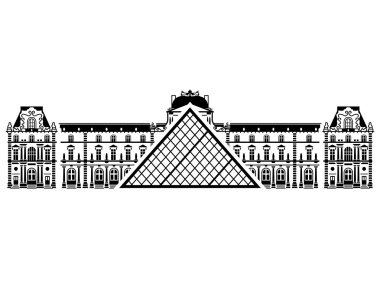 French Louvre Museum in black-and-white color clipart
