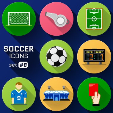 Futbol unsurları renk düz Icon set