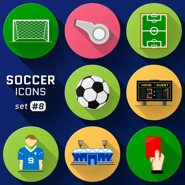 Color flat icon set of soccer elements — Stock Vector