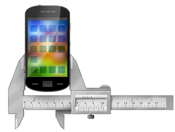 Caliper mide smartphone — Vector de stock