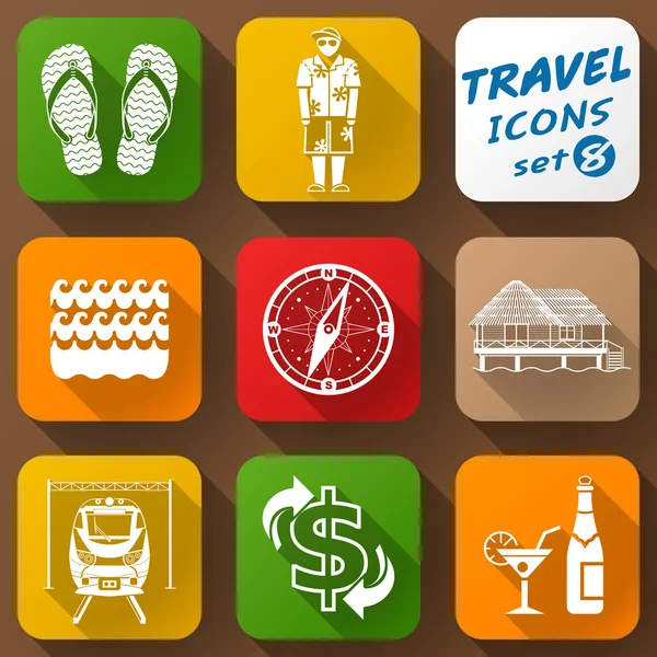 Ploché ikony sada prvků cestovních — Stockový vektor