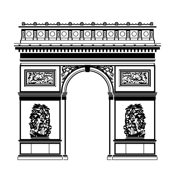 French Arc de Triomphe in black-and-white color — Stock Vector