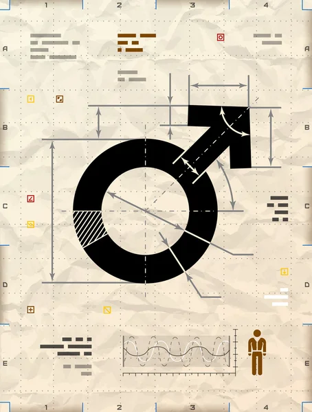 Símbolo masculino como plano técnico — Archivo Imágenes Vectoriales