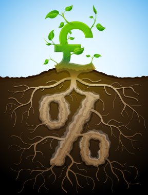 Growing pound sign as plant with leaves and percent sign as root clipart