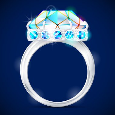 Silver ring with diamond against dark background clipart