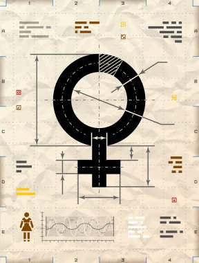 Female symbol as technical blueprint drawing clipart