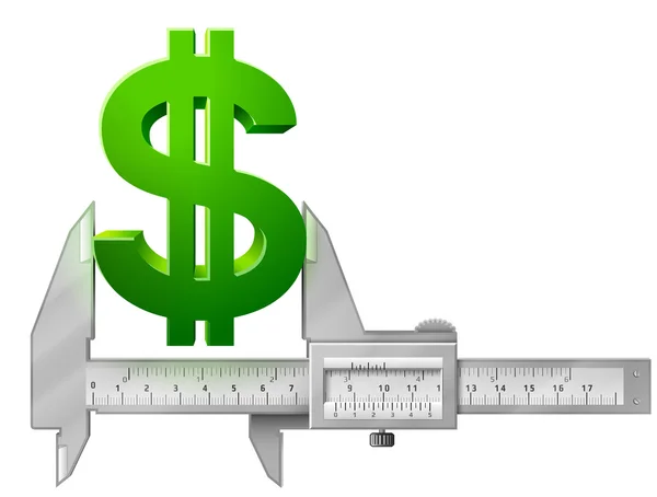 Horizontal caliper measures dollar symbol — Stock Vector