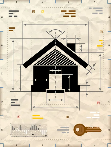 Símbolo de casa como estrutura técnica de desenho — Stockvector