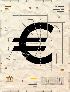 Euro sign as technical blueprint drawing clipart