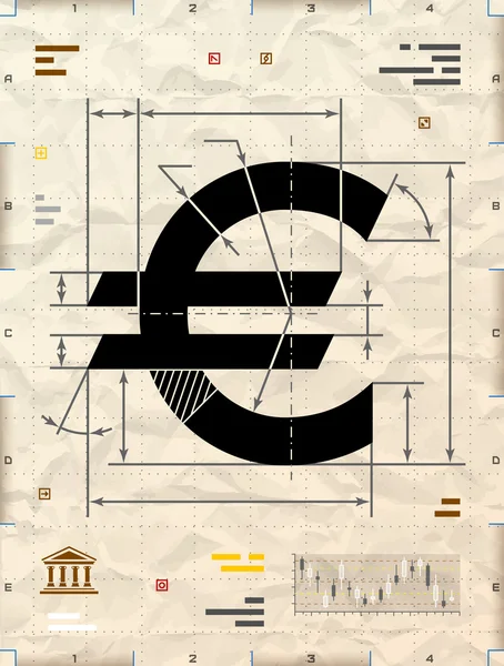 Znak euro jako techniczny projekt rysunek — Wektor stockowy