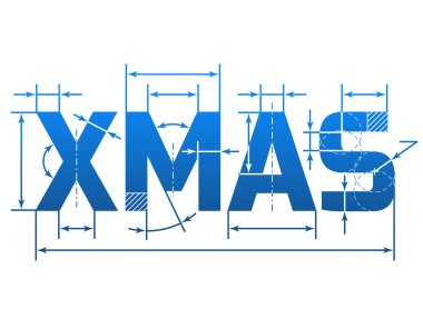 Word XMAS with dimension lines clipart