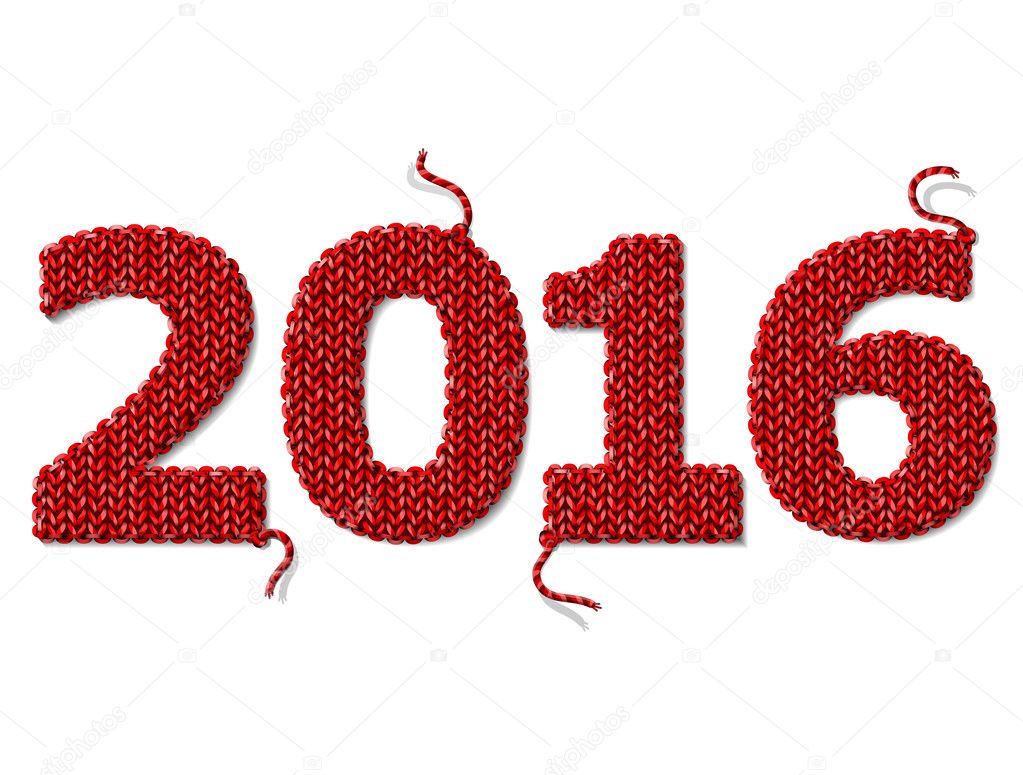 New Year 2016 of knitted fabric isolated on white background