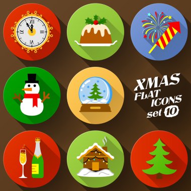 Noel unsurları renk düz Icon set