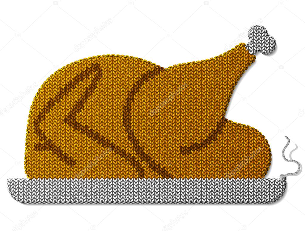 Roast turkey, chicken of knitted fabric isolated on white backgr