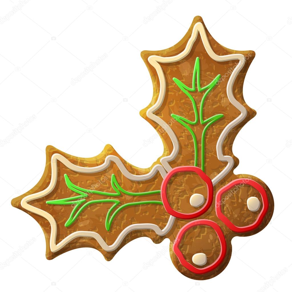 Gingerbread holly berry symbol decorated colored icing