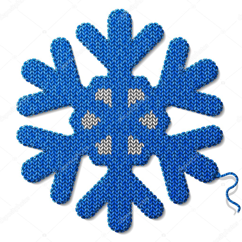 Snowflake symbol of knitted fabric isolated on white background