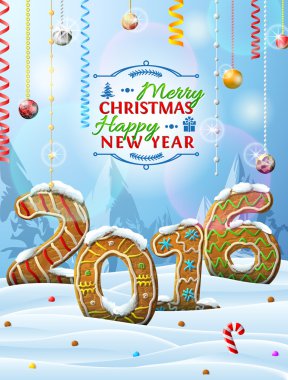 Yeni yıl 2016 karda gingerbreads şeklinde