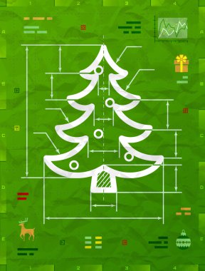Christmas tree symbol as technical blueprint drawing clipart