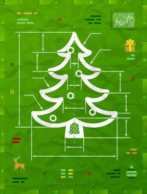 Christmas tree symbol as technical blueprint drawing vector Christmas tree symbol as technical blueprint drawing vector