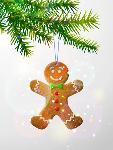 Christmas tree branch met decoratieve cookie — Stockvector