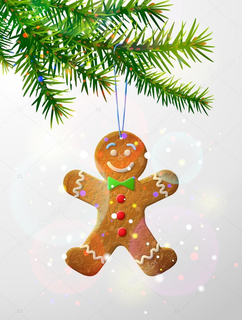 Christmas tree branch with decorative cookie