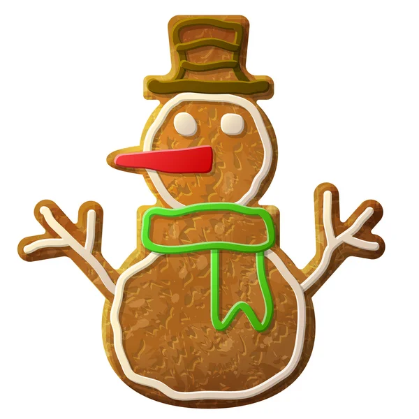 Gingerbread pupazzo di neve simbolo decorato glassa colorata — Vettoriale Stock