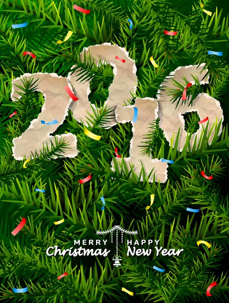 Nouvel An 2016 de papier froissé entre les branches de pin — Image vectorielle