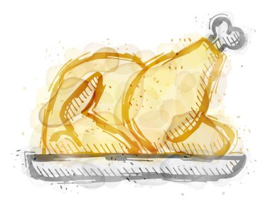 Painting of roast turkey, chicken with watercolor effect clipart