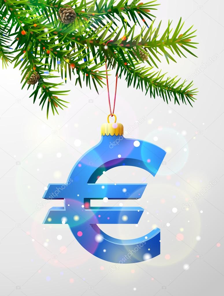 Christmas tree branch with decorative euro symbol