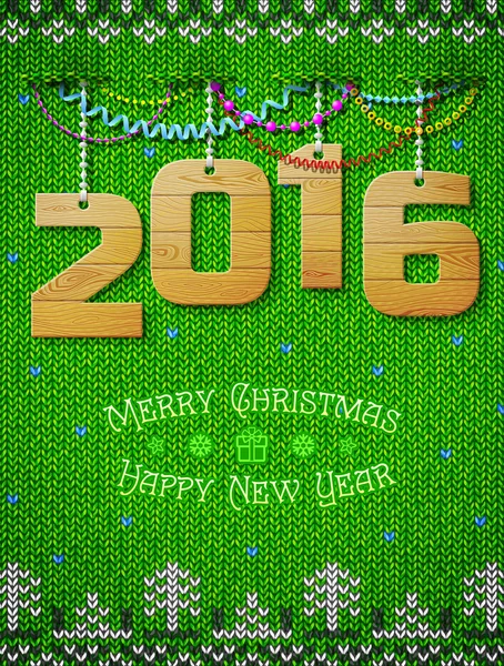 New Year 2016 of wood as christmas decoration — Stockvector