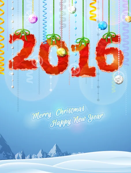 Anno nuovo 2016 di carta spiegazzata come decorazione natalizia — Vettoriale Stock
