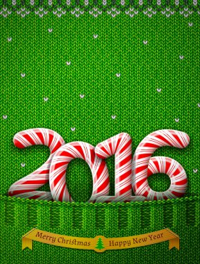 Yeni yıl 2016 yılında örme cebinde şeker çubuk şekli