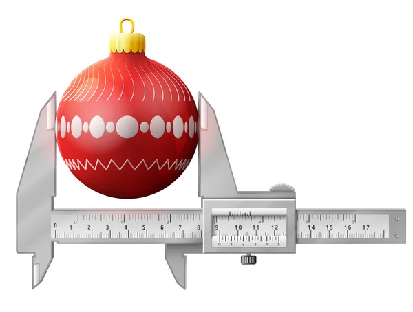 Horizontal caliper measures christmas tree ball — Stock Vector