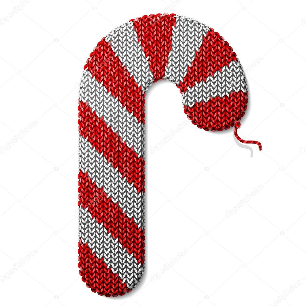 Candy cane of knitted fabric isolated on white background