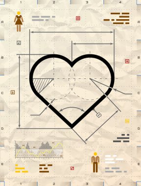 Heart sign as technical blueprint drawing clipart
