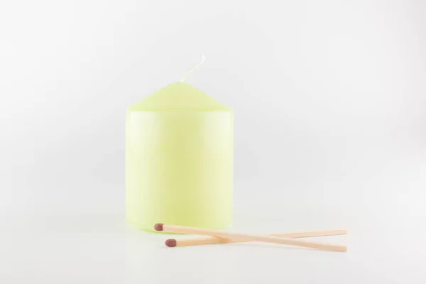 Light Green Color Wax Candle Isolated White Background — Stock Photo, Image