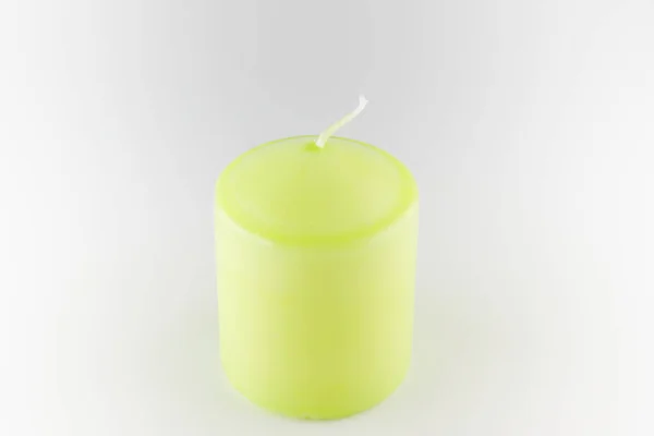 Light Green Color Wax Candle Isolated White Background — Stock Photo, Image