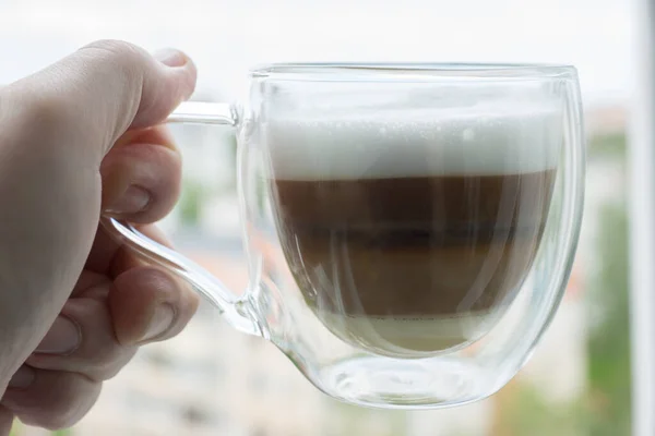 Caffè Fresco Preparato Una Tazza Vetro All Interno — Foto Stock