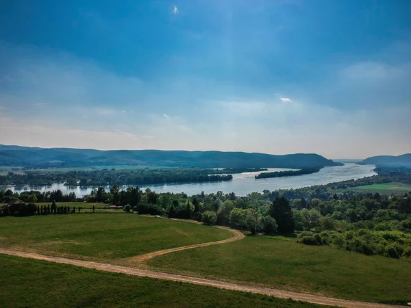 匈牙利Danune Bend的空中景观 免版税图库照片