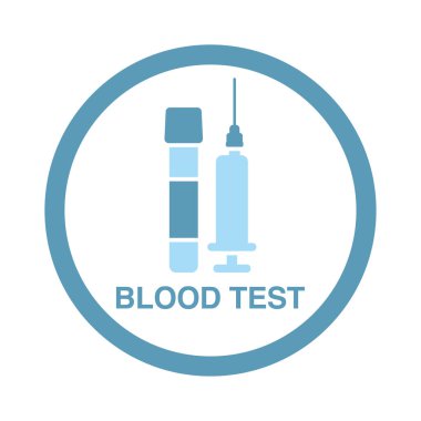 Test tüpü ve şırınga ikonu. Kan testi, analiz. Tıbbi laboratuvar simgesi.