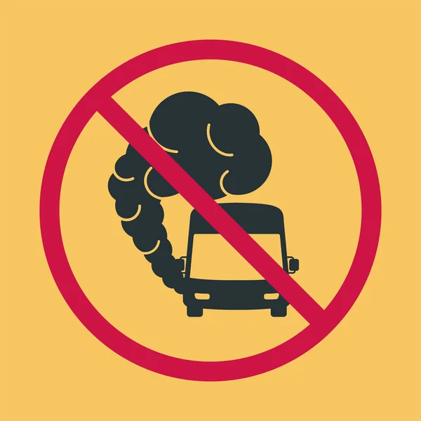 Zararlı egzoz dumanını yasaklayan bir işaret. Egzoz gazlı otobüs simgesi. Otobüslerin egzoz gazları. Çevre kirliliği. Sis. Motor çalışırken park yasağı işareti.