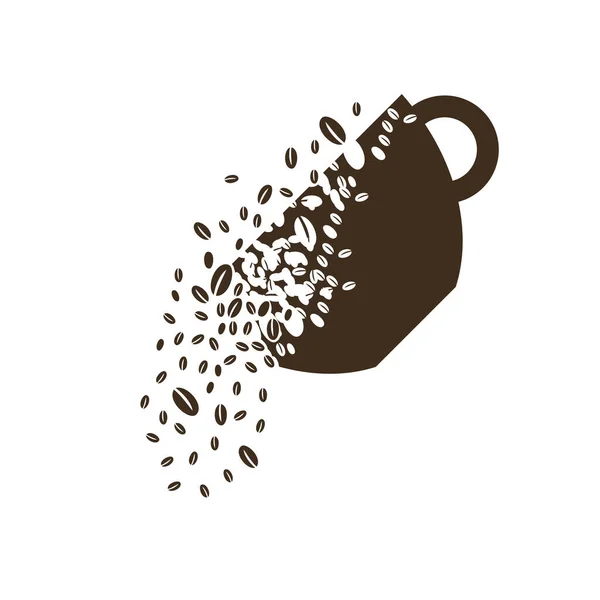 Fincanın şekli ya da fincanın şekli kahve çekirdekleri bulutuna dönüşür. Kahve çekirdekleri bardaktan dökülüyor. Yıkım etkisi. Dağılım.