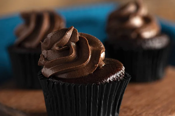 Chocolate Icing Cupcakes Food Background — Stock Photo, Image