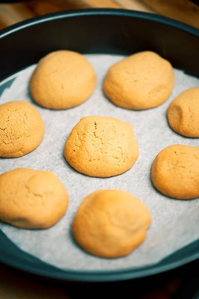 Galletas Nuez Chocolate Que Preparan Para Hornear Fondo Alimentos — Foto de Stock