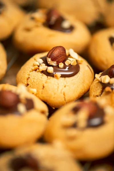 Galletas Nuez Chocolate Recién Horneado Fondo Comida — Foto de Stock